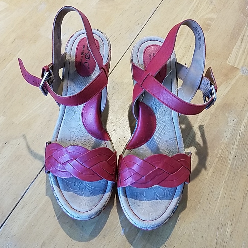 EUC red leather børn wedge sandals